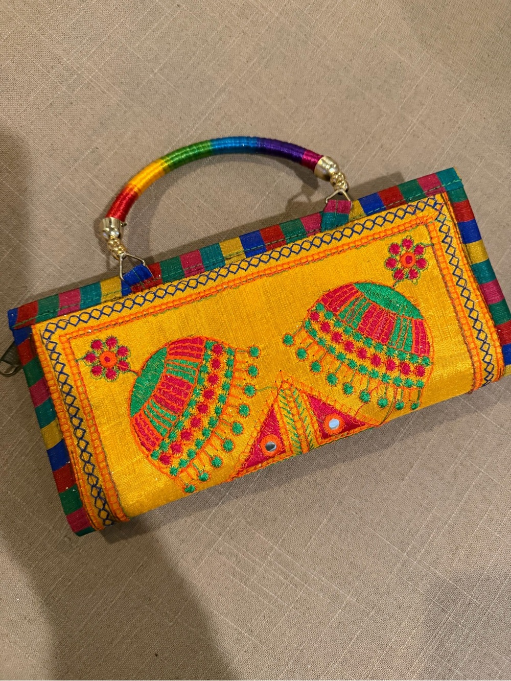 Indian Boho Handbag with Rainbow Handle